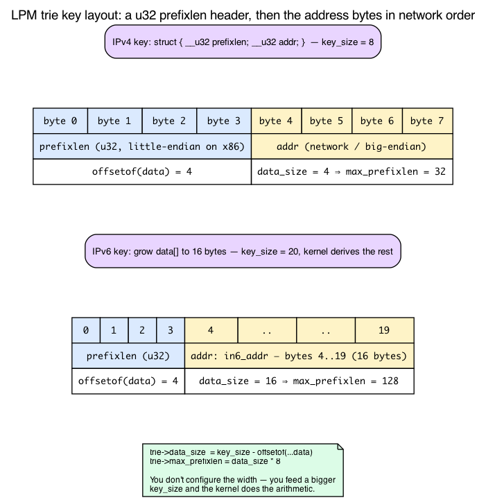 LPM key byte layout for IPv4 and IPv6